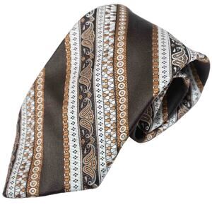 Vintage Retro Brown White Tan Striped 60's 70's Necktie Neck Tie